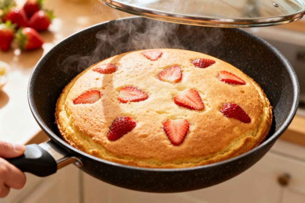 Gâteau moelleux citron-fraise cuit à la poêle — recette express